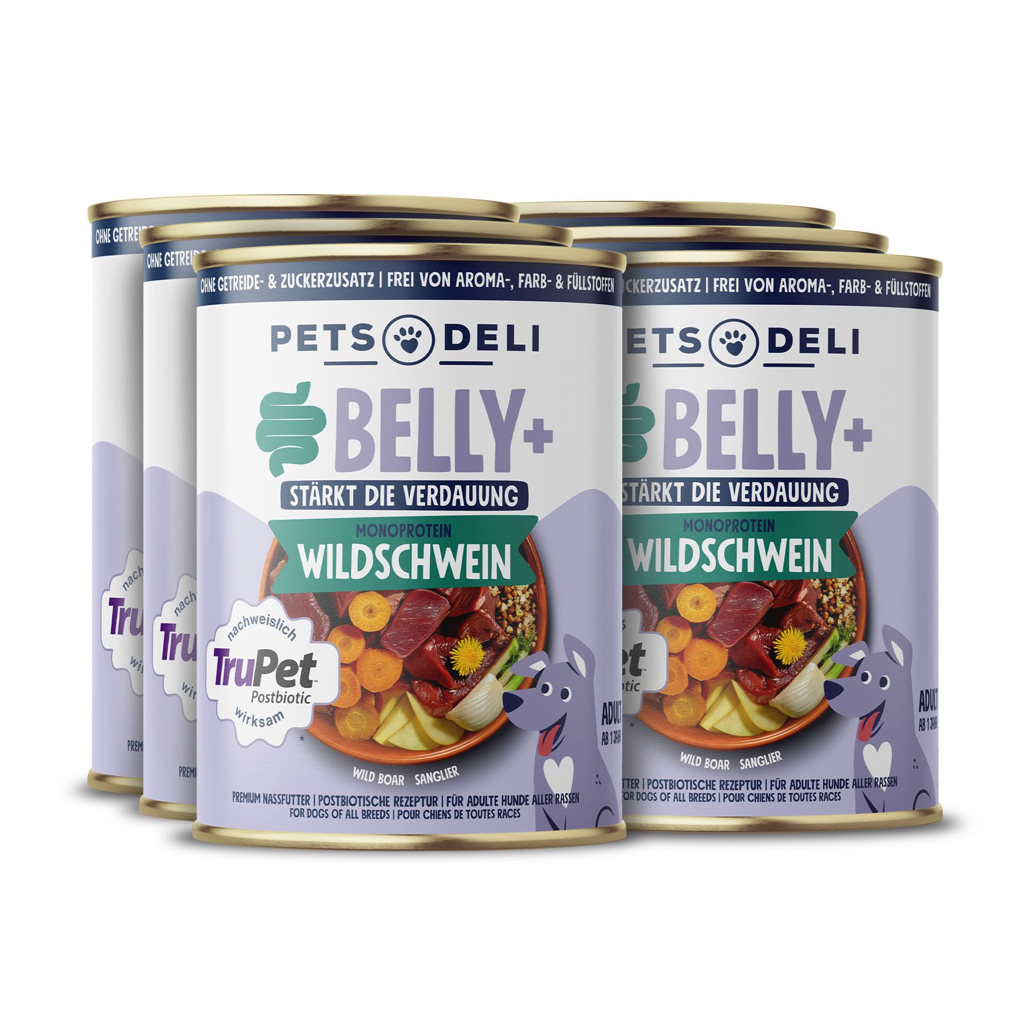 pets-deli-belly-nassfutter-hund-mit-wildschwein-6x400g-sensitiv image 1
