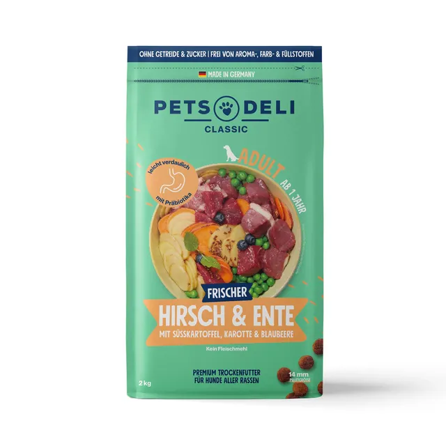 pets-deli-classic-trockenfutter-f-r-hunde-hirsch-und-ente-getreidefrei-2-kg image 1