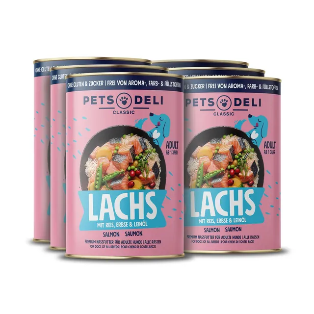 pets-deli-classic-nassfutter-f-r-hunde-mit-lachs-6x375g image 1