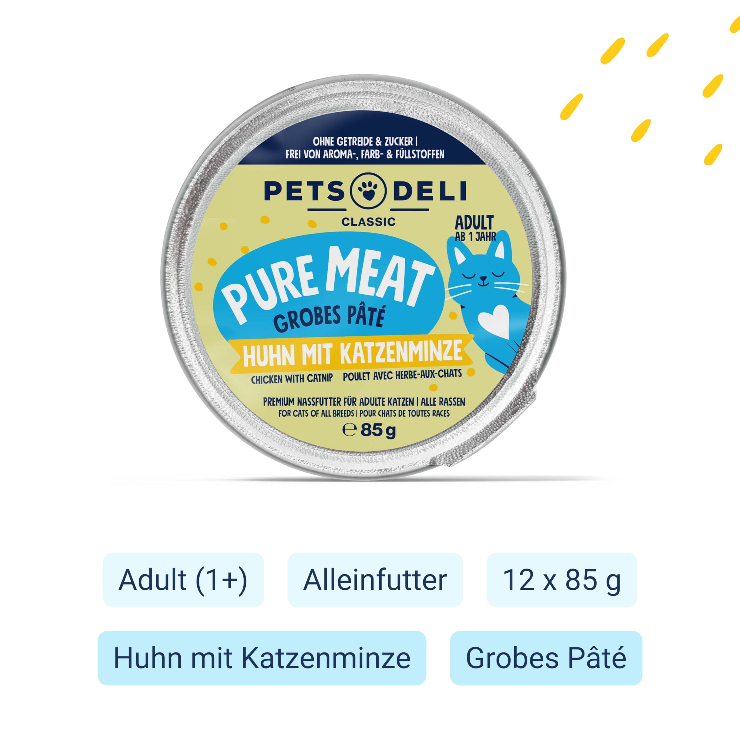 pets-deli-pure-meat-katzennassfutter-huhn-katzenminze-12-x-85-g image 2