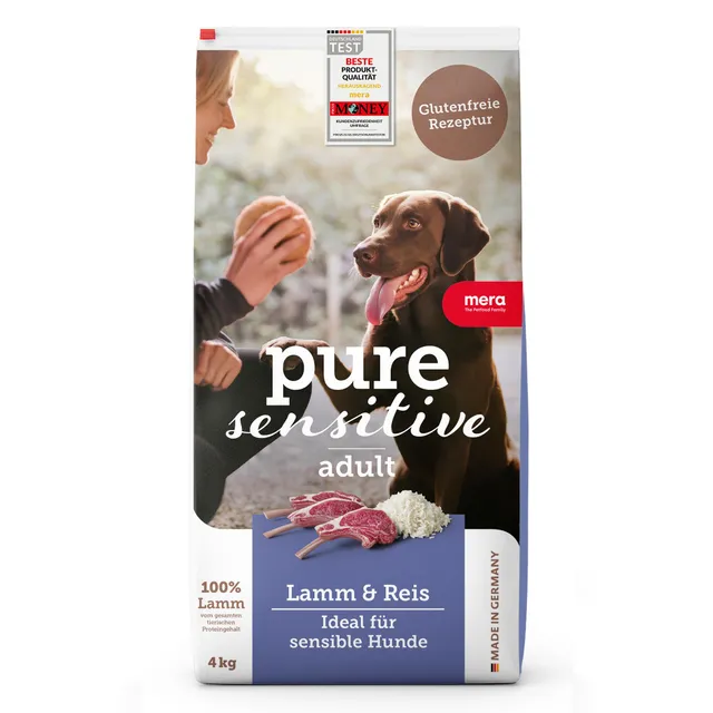 mera-pure-sensitive-trockenfutter-f-r-hunde-lamm-reis-weizenfrei-4-kg image 1