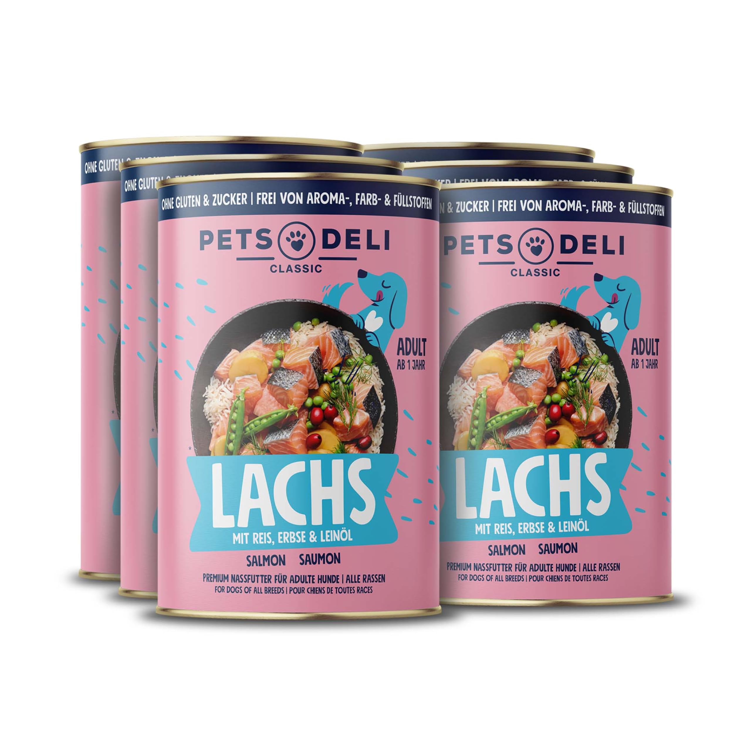 pets-deli-classic-nassfutter-f-r-hunde-mit-lachs-6x375g image 1