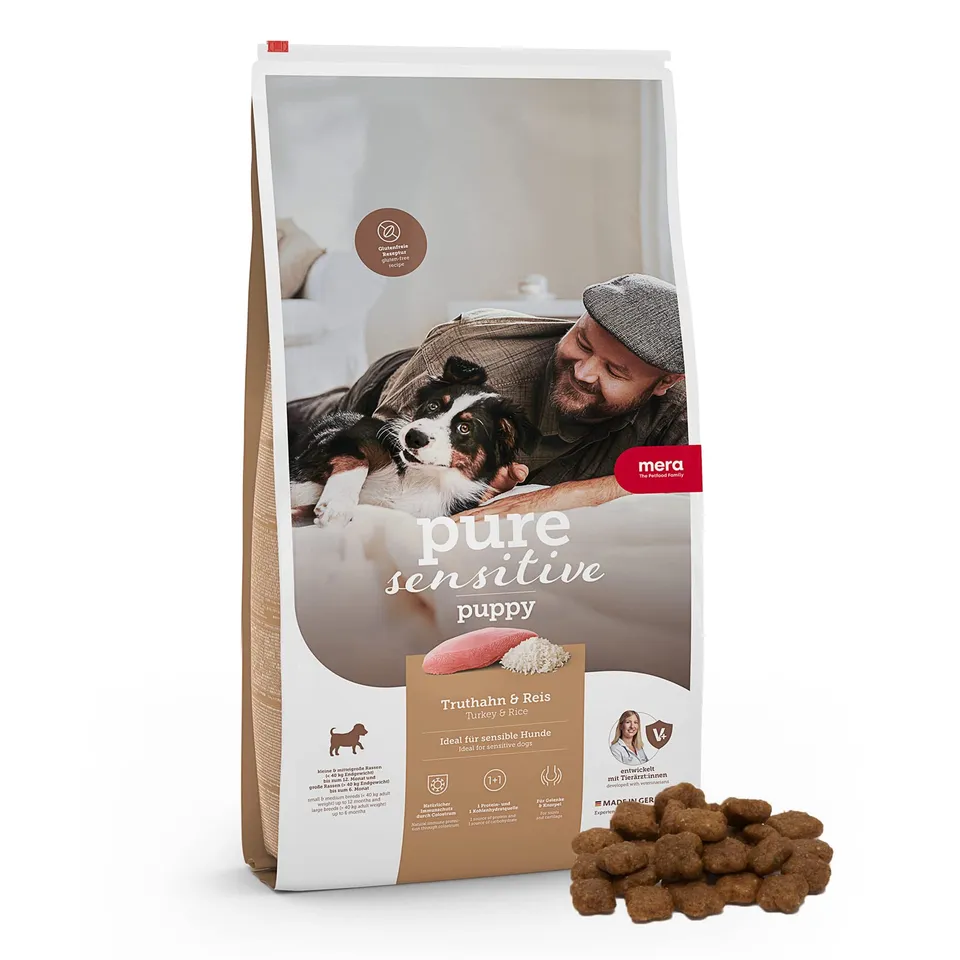 mera-pure-sensitive-puppy-truthahn-reis-welpen-trockenfutter-4-kg image 1