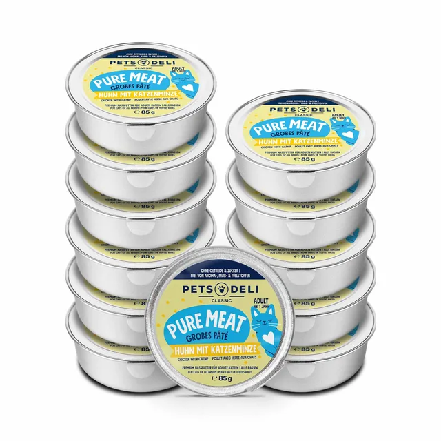 pets-deli-pure-meat-katzennassfutter-huhn-katzenminze-12-x-85-g image 1