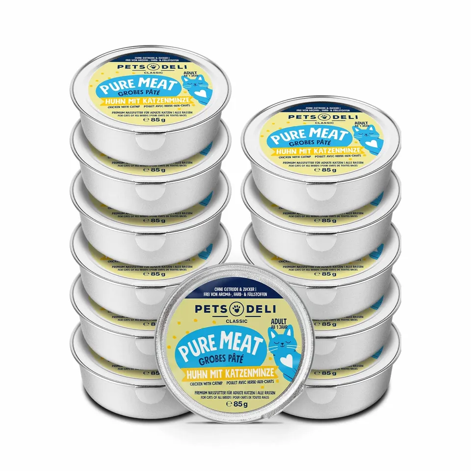 pets-deli-pure-meat-katzennassfutter-huhn-katzenminze-12-x-85-g image 1