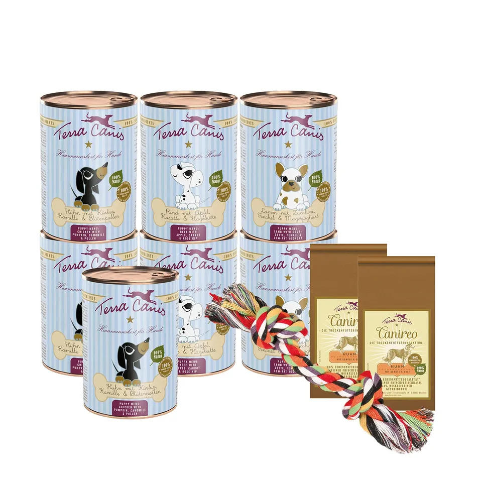 terra-canis-kennenlernpaket-welpen-nassfutter-7x400g-snacks image 1