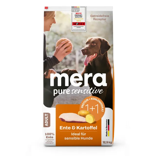 mera-pure-sensitive-ente-kartoffel-getreidefreies-trockenfutter-12-5-kg image 1