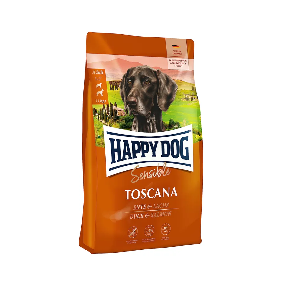 happy-dog-sensible-toscana-trockenfutter-hund-ente-und-lachs-weizenfrei-1-kg image 1