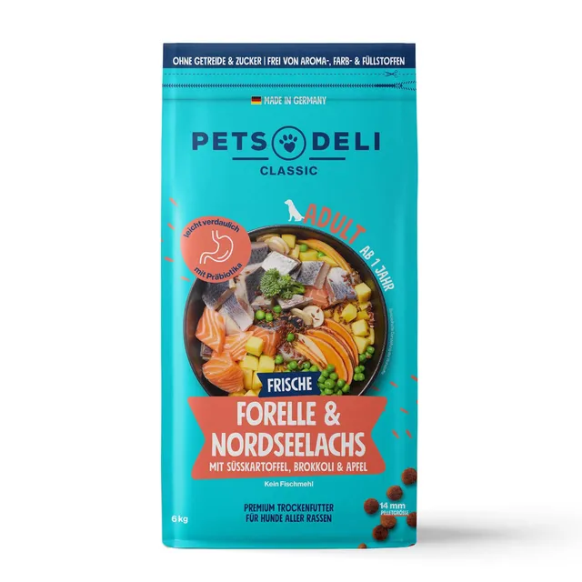pets-deli-classic-trockenfutter-f-r-hunde-forelle-nordseelachs-getreidefrei-6kg image 1