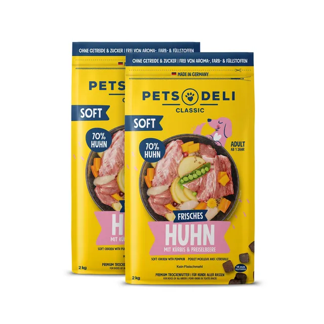 pets-deli-classic-soft-trockenfutter-huhn-k-rbis-f-r-hunde-2x2kg image 1