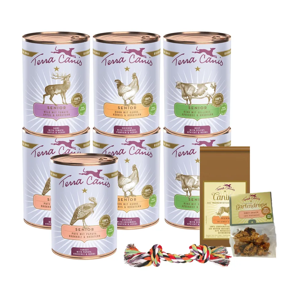 terra-canis-senior-kennenlernpaket-m-nassfutter-7-x-400-g-snacks image 1