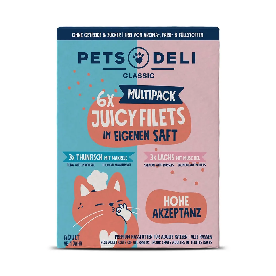 pets-deli-juicy-filets-multipack-f-r-katzen-mit-lachs-thunfisch-6x70g image 1
